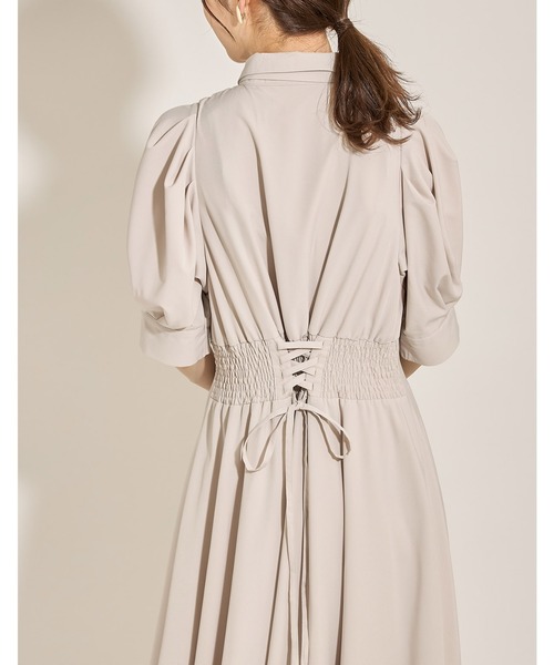tocco closet（トッコ　クローゼット）の「２ＷＡＹボウタイリボン付きウエストタックバックレースアップワンピース（ワンピース・レディース・ベージュ系その他/グレイッシュブルー/ブラック・M）」の18枚目の写真