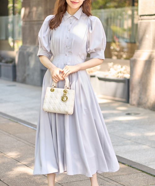 tocco closet（トッコ　クローゼット）の「２ＷＡＹボウタイリボン付きウエストタックバックレースアップワンピース（ワンピース・レディース・ベージュ系その他/グレイッシュブルー/ブラック・M）」の22枚目の写真