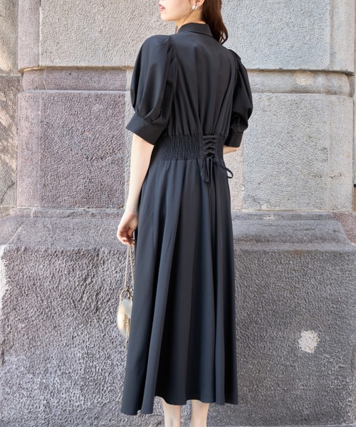 tocco closet（トッコ　クローゼット）の「２ＷＡＹボウタイリボン付きウエストタックバックレースアップワンピース（ワンピース・レディース・ベージュ系その他/グレイッシュブルー/ブラック・M）」の9枚目の写真