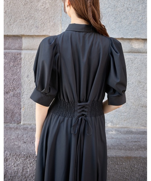 tocco closet（トッコ　クローゼット）の「２ＷＡＹボウタイリボン付きウエストタックバックレースアップワンピース（ワンピース・レディース・ベージュ系その他/グレイッシュブルー/ブラック・M）」の10枚目の写真