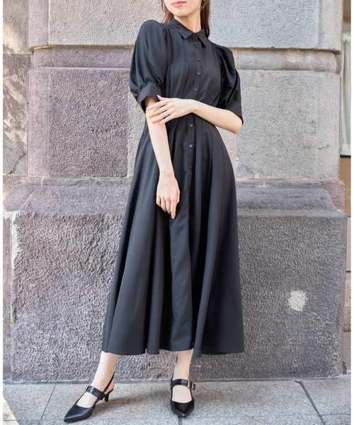 tocco closet（トッコ　クローゼット）の「２ＷＡＹボウタイリボン付きウエストタックバックレースアップワンピース（ワンピース・レディース・ベージュ系その他/グレイッシュブルー/ブラック・M）」の7枚目の写真