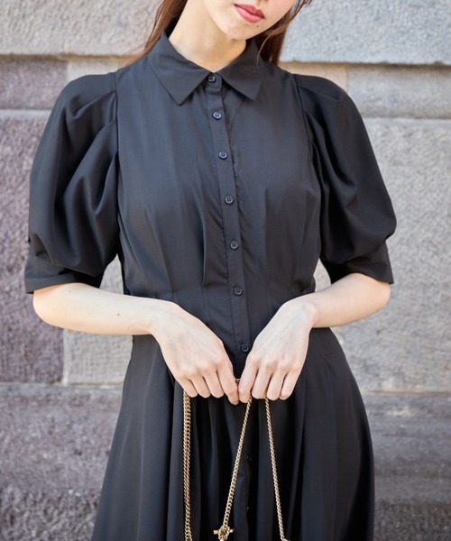 tocco closet（トッコ　クローゼット）の「２ＷＡＹボウタイリボン付きウエストタックバックレースアップワンピース（ワンピース・レディース・ベージュ系その他/グレイッシュブルー/ブラック・M）」の8枚目の写真