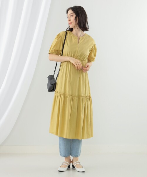 Ray BEAMS レイビームス ティアード ワンピース グリーン 長袖 マキシ Ray BEAMS レイビームス ティアード ワンピース グリーン 長袖