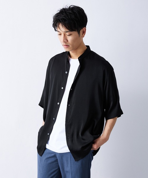 ZOZO限定】 トロミリラックスバンドカラーシャツ（シャツ/ブラウス