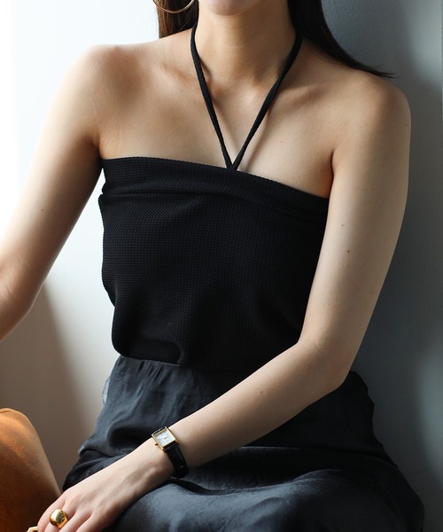 Bonjour Sagan（ボンジュールサガン）の「カップ付きホルターネックビスチェ（チューブトップ・レディース・ネイビー/オフホワイト/ブラック・FREE）」の2枚目の写真