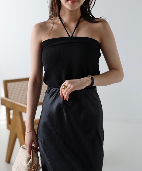 Bonjour Sagan（ボンジュールサガン）の「カップ付きホルターネックビスチェ（チューブトップ・レディース・ネイビー/オフホワイト/ブラック・FREE）」の21枚目の写真