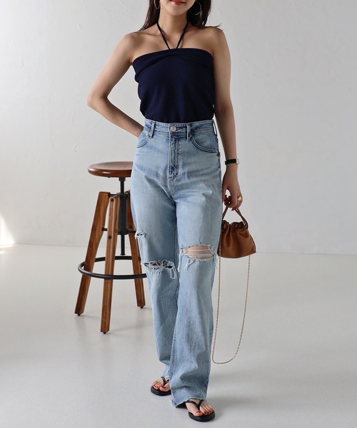 Bonjour Sagan（ボンジュールサガン）の「カップ付きホルターネックビスチェ（チューブトップ・レディース・ネイビー/オフホワイト/ブラック・FREE）」の22枚目の写真