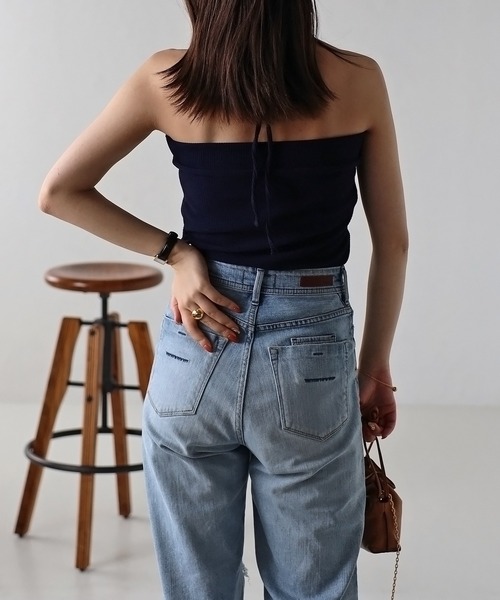 Bonjour Sagan（ボンジュールサガン）の「カップ付きホルターネックビスチェ（チューブトップ・レディース・ネイビー/オフホワイト/ブラック・FREE）」の5枚目の写真