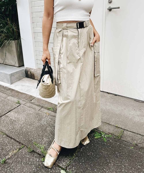 esutoreja（エストレジャ）の「フラップポケットスカート（スカート・レディース・ブラック/ベージュ・FREE）」の2枚目の写真