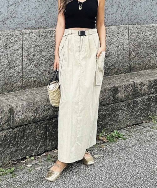 esutoreja（エストレジャ）の「フラップポケットスカート（スカート・レディース・ブラック/ベージュ・FREE）」の4枚目の写真