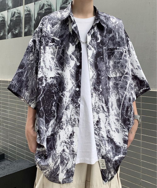 neos(ネオス)の「【neos -addictive design-】ビッグシルエット マーブル 総柄 ハーフスリーブ シャツ(シャツ/ブラウス・メンズ・ホワイト/ブラック・MEDIUM/LARGE/X-LARGE)」の13枚目の写真