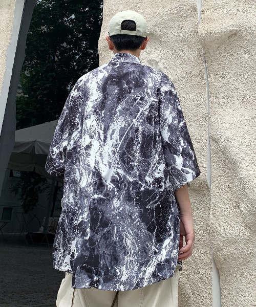 neos(ネオス)の「【neos -addictive design-】ビッグシルエット マーブル 総柄 ハーフスリーブ シャツ(シャツ/ブラウス・メンズ・ホワイト/ブラック・MEDIUM/LARGE/X-LARGE)」の11枚目の写真