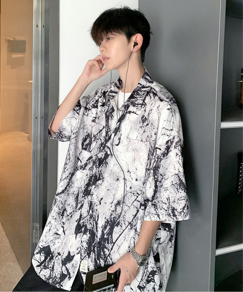 neos(ネオス)の「【neos -addictive design-】ビッグシルエット マーブル 総柄 ハーフスリーブ シャツ(シャツ/ブラウス・メンズ・ホワイト/ブラック・MEDIUM/LARGE/X-LARGE)」の8枚目の写真