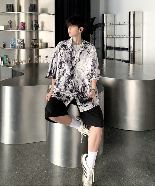 neos(ネオス)の「【neos -addictive design-】ビッグシルエット マーブル 総柄 ハーフスリーブ シャツ(シャツ/ブラウス・メンズ・ホワイト/ブラック・MEDIUM/LARGE/X-LARGE)」の9枚目の写真