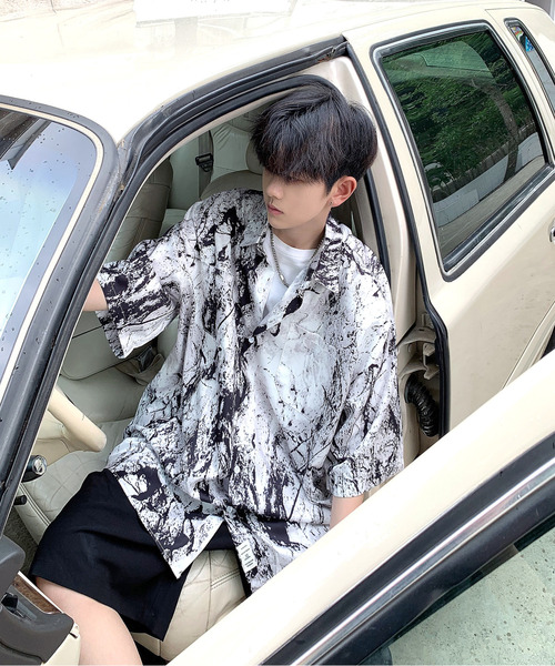 neos(ネオス)の「【neos -addictive design-】ビッグシルエット マーブル 総柄 ハーフスリーブ シャツ(シャツ/ブラウス・メンズ・ホワイト/ブラック・MEDIUM/LARGE/X-LARGE)」の14枚目の写真