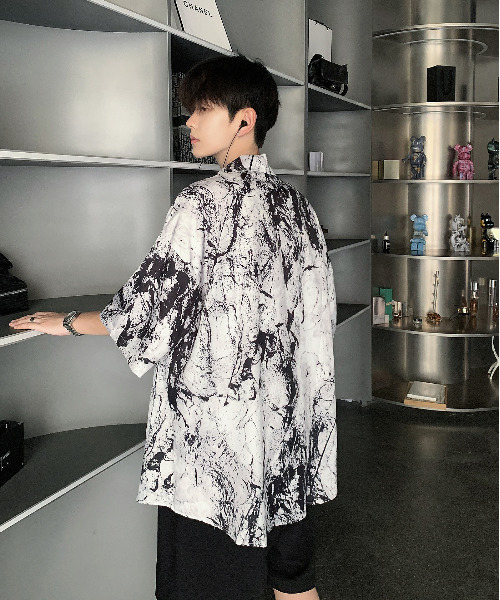 neos(ネオス)の「【neos -addictive design-】ビッグシルエット マーブル 総柄 ハーフスリーブ シャツ(シャツ/ブラウス・メンズ・ホワイト/ブラック・MEDIUM/LARGE/X-LARGE)」の6枚目の写真
