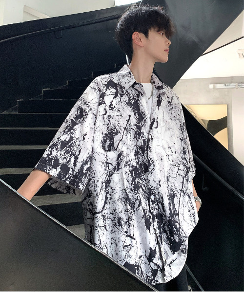 neos(ネオス)の「【neos -addictive design-】ビッグシルエット マーブル 総柄 ハーフスリーブ シャツ(シャツ/ブラウス・メンズ・ホワイト/ブラック・MEDIUM/LARGE/X-LARGE)」の12枚目の写真