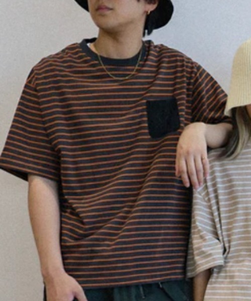 S'more(スモア)の「BORDER POCKET S/S T SHIRTS (SS)(Tシャツ/カットソー・レディース・ホワイト/ベージュ/ブラウン・SMALL/LARGE/X-LARGE/MEDIUM)」の2枚目の写真