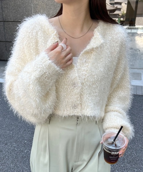 mline（エムライン）の「【4色展開】[mline]スノーシャギーカーディガン（カーディガン/ボレロ・レディース・ブルー/アイボリー/グレー/ブラック・FREE）」の5枚目の写真