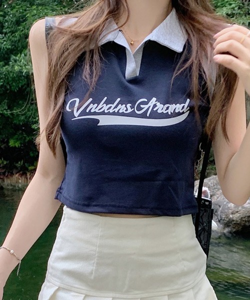 LYEON(リヨン)の「ロゴスキッパートップス(Tシャツ/カットソー・レディース・ネイビー/グレー・FREE)」の2枚目の写真