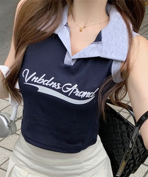 LYEON(リヨン)の「ロゴスキッパートップス(Tシャツ/カットソー・レディース・ネイビー/グレー・FREE)」の3枚目の写真
