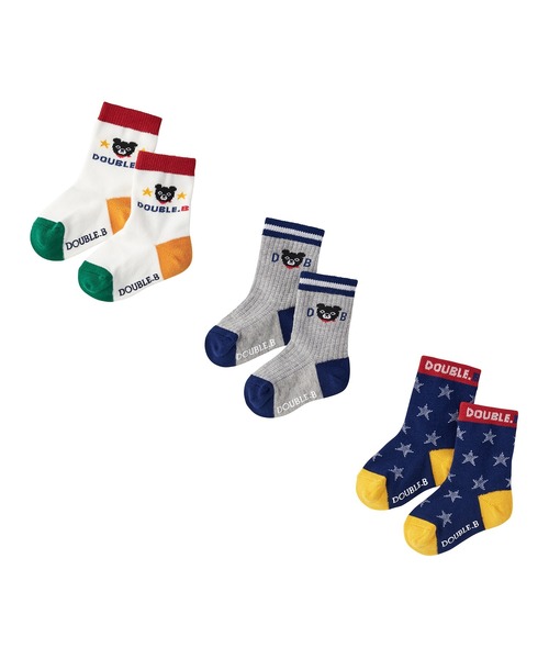 DOUBLE_B(ダブルビー)の「ソックスパック3足セット(11cm-21㎝)(ソックス/靴下・キッズ・ホワイト/マルチ/ブルー・15cm/17cm/13cm/19cm/11cm/13-15cm/19-21cm/11-13cm/17-19cm/15-17cm)」の3枚目の写真