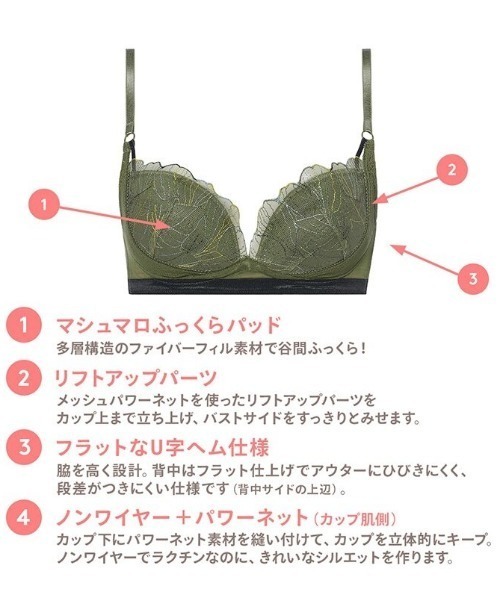 AMOSTYLE BY Triumph(アモスタイルバイトリンプ)の「チャーミングラマー ノンワイヤー ブラジャー イン ザ フォレスト【B,C,Dカップ】 AMST1442 HU2 JX(ブラジャー・レディース・オレンジ/ピンク/グリーン・B75/D65/D70/B70/B65/C75/C70/D75/C65)」の20枚目の写真