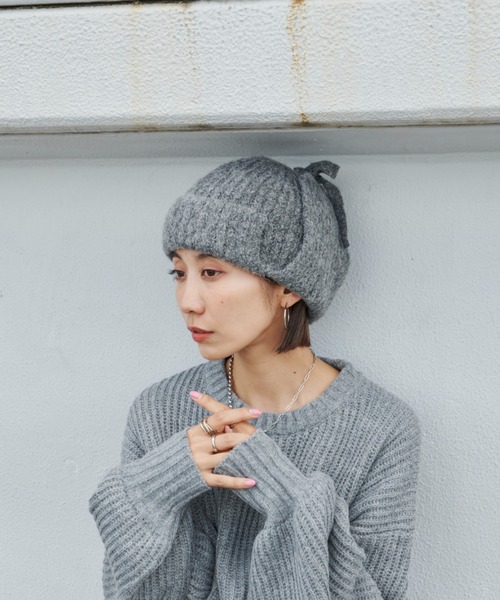 Auntie Rosa Holiday（アンティローザホリデー）の「フライトニットキャップ（ニットキャップ/ビーニー・レディース・ブラック/グレー・FREE）」の14枚目の写真