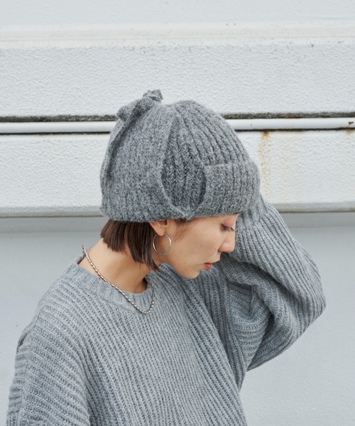 Auntie Rosa Holiday（アンティローザホリデー）の「フライトニットキャップ（ニットキャップ/ビーニー・レディース・ブラック/グレー・FREE）」の3枚目の写真