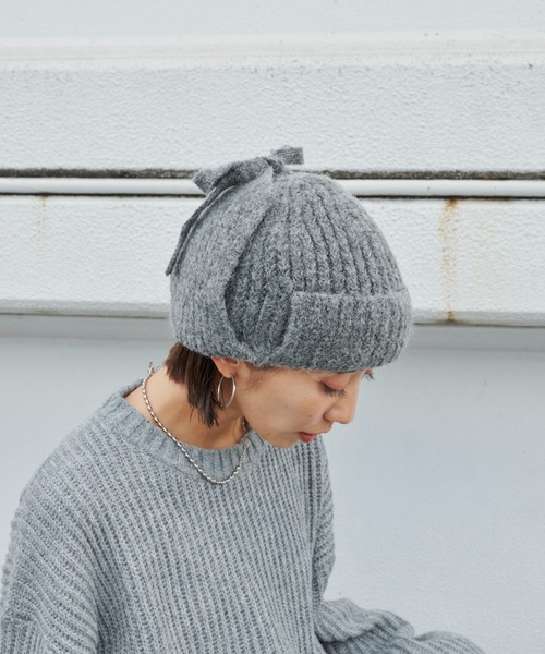 Auntie Rosa Holiday（アンティローザホリデー）の「フライトニットキャップ（ニットキャップ/ビーニー・レディース・ブラック/グレー・FREE）」の4枚目の写真
