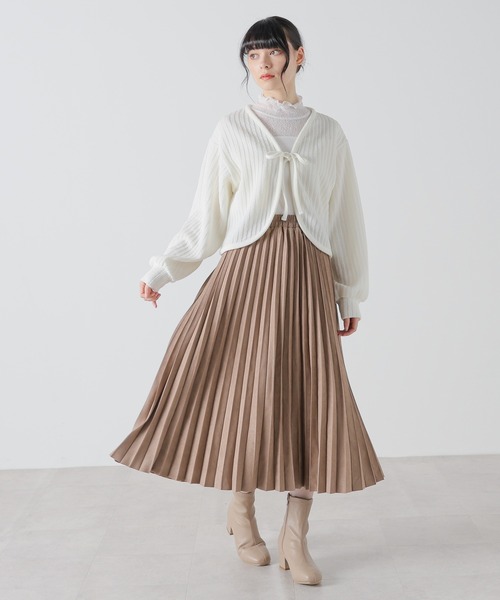 Honeys（ハニーズ）の「リボン付カーディガン（カーディガン/ボレロ・レディース・ライトグレー/アイボリー/ピンクベージュ/ブラック・L/M/S）」の5枚目の写真