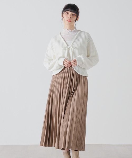 Honeys（ハニーズ）の「リボン付カーディガン（カーディガン/ボレロ・レディース・ライトグレー/アイボリー/ピンクベージュ/ブラック・L/M/S）」の6枚目の写真