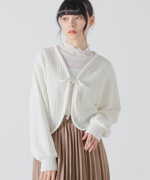 Honeys（ハニーズ）の「リボン付カーディガン（カーディガン/ボレロ・レディース・ライトグレー/アイボリー/ピンクベージュ/ブラック・L/M/S）」の7枚目の写真