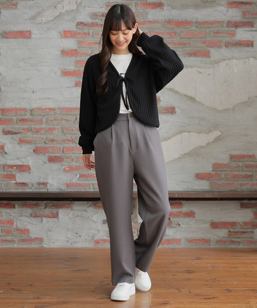 Honeys（ハニーズ）の「リボン付カーディガン（カーディガン/ボレロ・レディース・ライトグレー/アイボリー/ピンクベージュ/ブラック・L/M/S）」の8枚目の写真