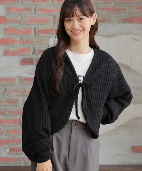 Honeys（ハニーズ）の「リボン付カーディガン（カーディガン/ボレロ・レディース・ライトグレー/アイボリー/ピンクベージュ/ブラック・L/M/S）」の10枚目の写真