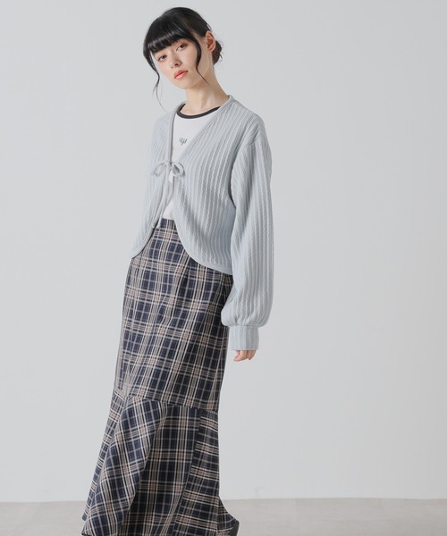 Honeys（ハニーズ）の「リボン付カーディガン（カーディガン/ボレロ・レディース・ライトグレー/アイボリー/ピンクベージュ/ブラック・L/M/S）」の12枚目の写真