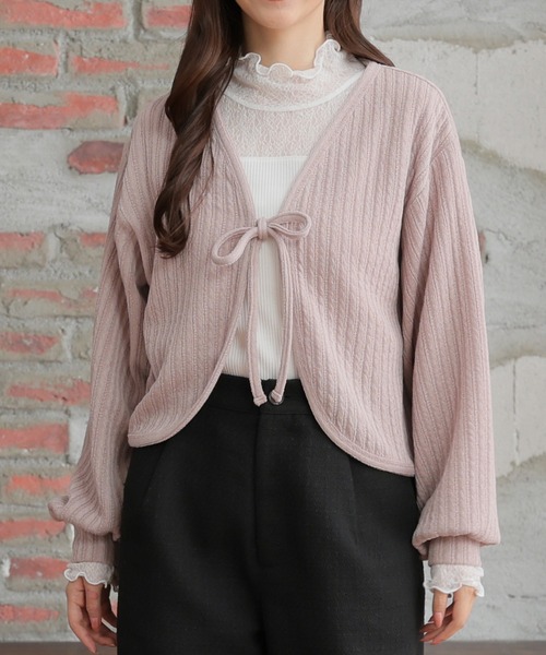 Honeys（ハニーズ）の「リボン付カーディガン（カーディガン/ボレロ・レディース・ライトグレー/アイボリー/ピンクベージュ/ブラック・L/M/S）」の16枚目の写真