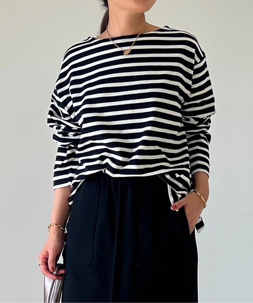 un dix cors（アンディコール）の「ボーダーカットソー（Tシャツ/カットソー・レディース・オフホワイト/ブラック・FREE）」の2枚目の写真