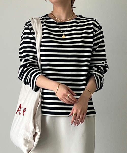 un dix cors（アンディコール）の「ボーダーカットソー（Tシャツ/カットソー・レディース・オフホワイト/ブラック・FREE）」の3枚目の写真