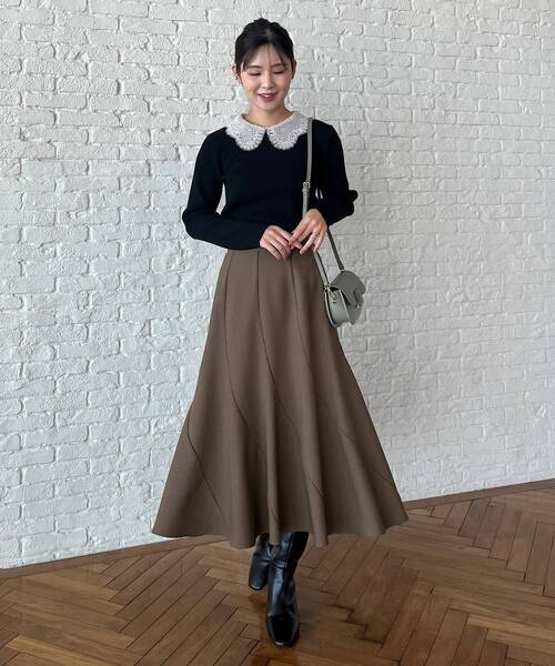 couture brooch（クチュールブローチ）の「◆【サステナブル素材】エスカルゴフレアスカート（スカート・レディース・ネイビー系6/キャメル・36/38/40/42）」の10枚目の写真