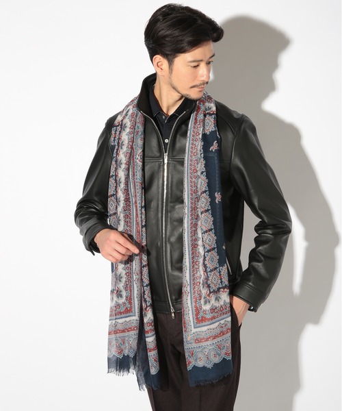 UNION STATION（ユニオンステーション）の「ペイズリー柄プリントストール（バンダナ/スカーフ・メンズ・ネイビー/ベージュ・FREE）」の3枚目の写真