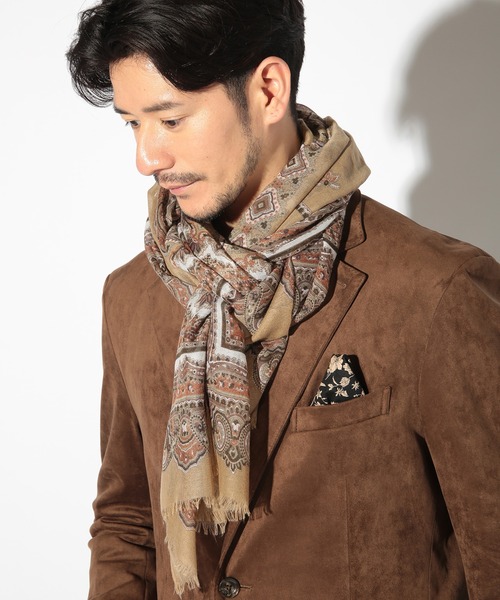 UNION STATION（ユニオンステーション）の「ペイズリー柄プリントストール（バンダナ/スカーフ・メンズ・ネイビー/ベージュ・FREE）」の7枚目の写真