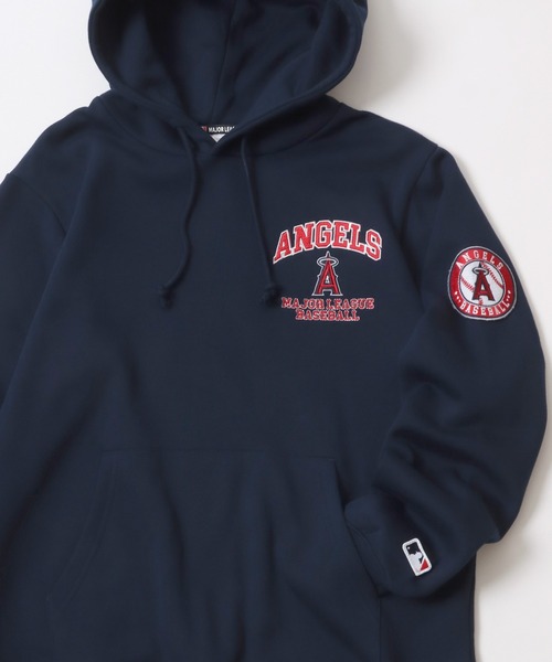 MLB（メジャーリーグベースボール）の「MLB/メジャーリーグベースボール オーバーサイズ チームロゴ刺繍 裏起毛スウェット プルオーバーパーカー トレーナー（パーカー・メンズ・ネイビー/ライトグレー/ブラック/ダークグリーン・LL/M/L）」の4枚目の写真