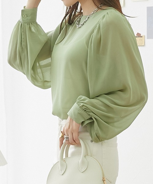 nissen(ニッセン)の「シアー素材 バルーンスリーブブラウス(シャツ/ブラウス・レディース・モカ/グリーン/ブラック・LL/L/M)」の3枚目の写真