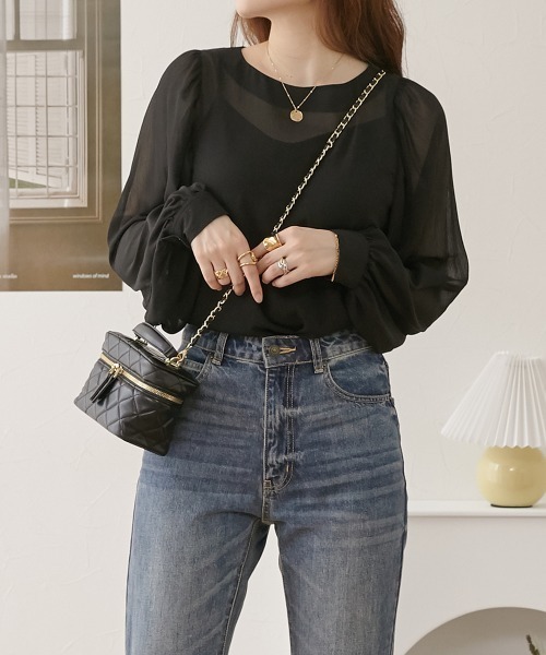 nissen(ニッセン)の「シアー素材 バルーンスリーブブラウス(シャツ/ブラウス・レディース・モカ/グリーン/ブラック・LL/L/M)」の2枚目の写真