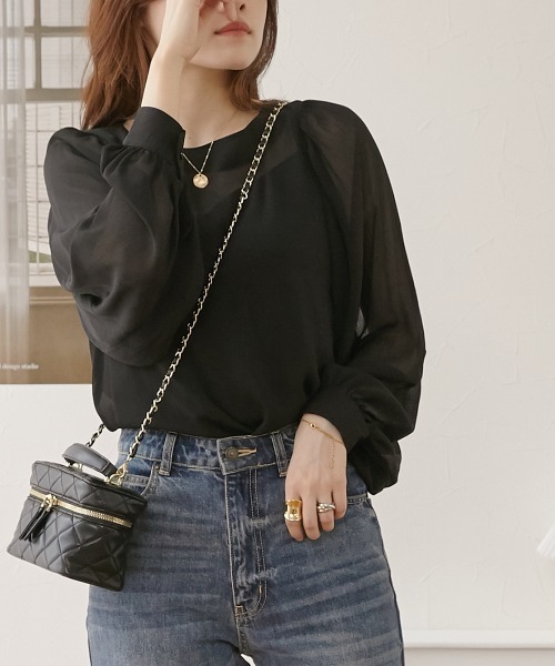 nissen(ニッセン)の「シアー素材 バルーンスリーブブラウス(シャツ/ブラウス・レディース・モカ/グリーン/ブラック・LL/L/M)」の10枚目の写真