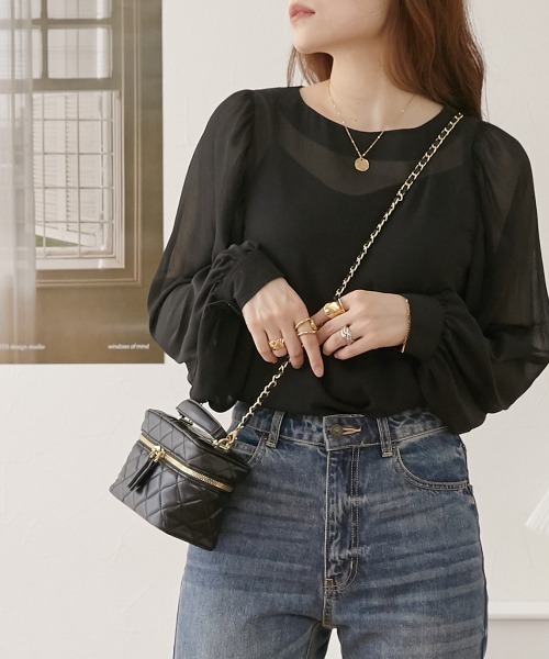 nissen(ニッセン)の「シアー素材 バルーンスリーブブラウス(シャツ/ブラウス・レディース・モカ/グリーン/ブラック・LL/L/M)」の12枚目の写真