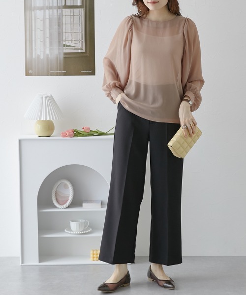 nissen(ニッセン)の「シアー素材 バルーンスリーブブラウス(シャツ/ブラウス・レディース・モカ/グリーン/ブラック・LL/L/M)」の5枚目の写真