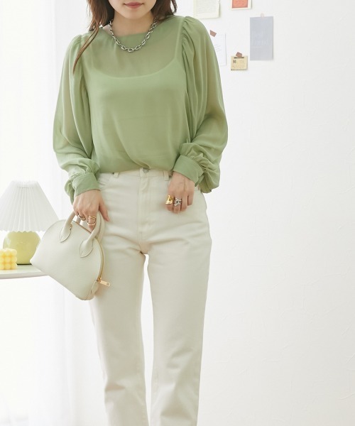 nissen(ニッセン)の「シアー素材 バルーンスリーブブラウス(シャツ/ブラウス・レディース・モカ/グリーン/ブラック・LL/L/M)」の15枚目の写真