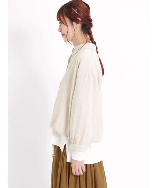 Samansa Mos2(サマンサ モスモス)の「ツイードライクショートシャツ(シャツ/ブラウス・レディース・ブルー/チャコールグレー/ベージュ・F)」の4枚目の写真